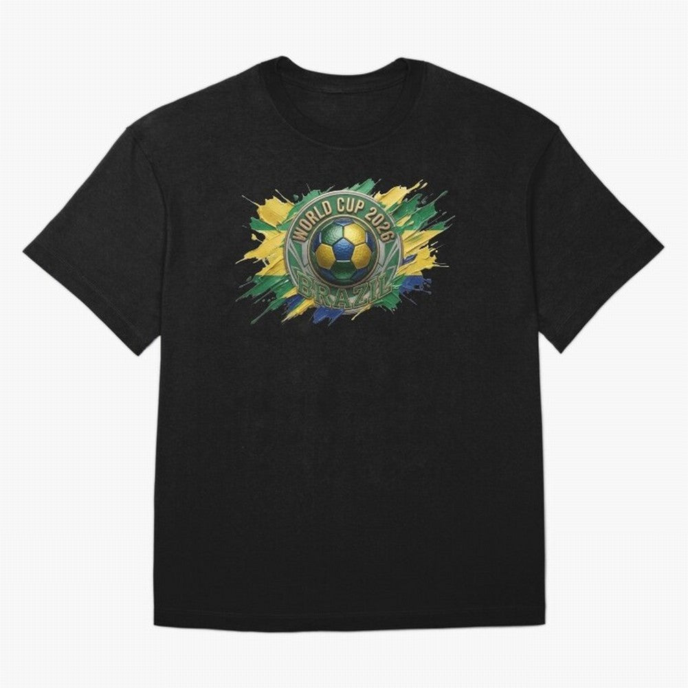 World Cup 2026 Brazil Soccer Ball Paint Splash Oversized T-Shirt Experience the FIFA World Cup 2026 USA Canada Mexico Journey through CR7 Highlights, England Pride, Vintage Soccer Flavor, Modern Football Stars, National Flags and Final Night