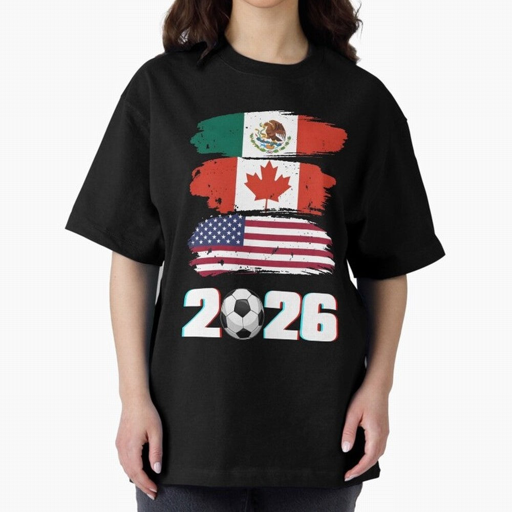 USA Canada Mexico Flag 2026 Cup Brush Art Oversized T-Shirt Relive Legendary Nights from FIFA World Cup 2026 Spirit, Celebrating Netherlands, Messi, Classic Soccer Heritage, Championship Pressure, Fan Loyalty and International Pride; Made for