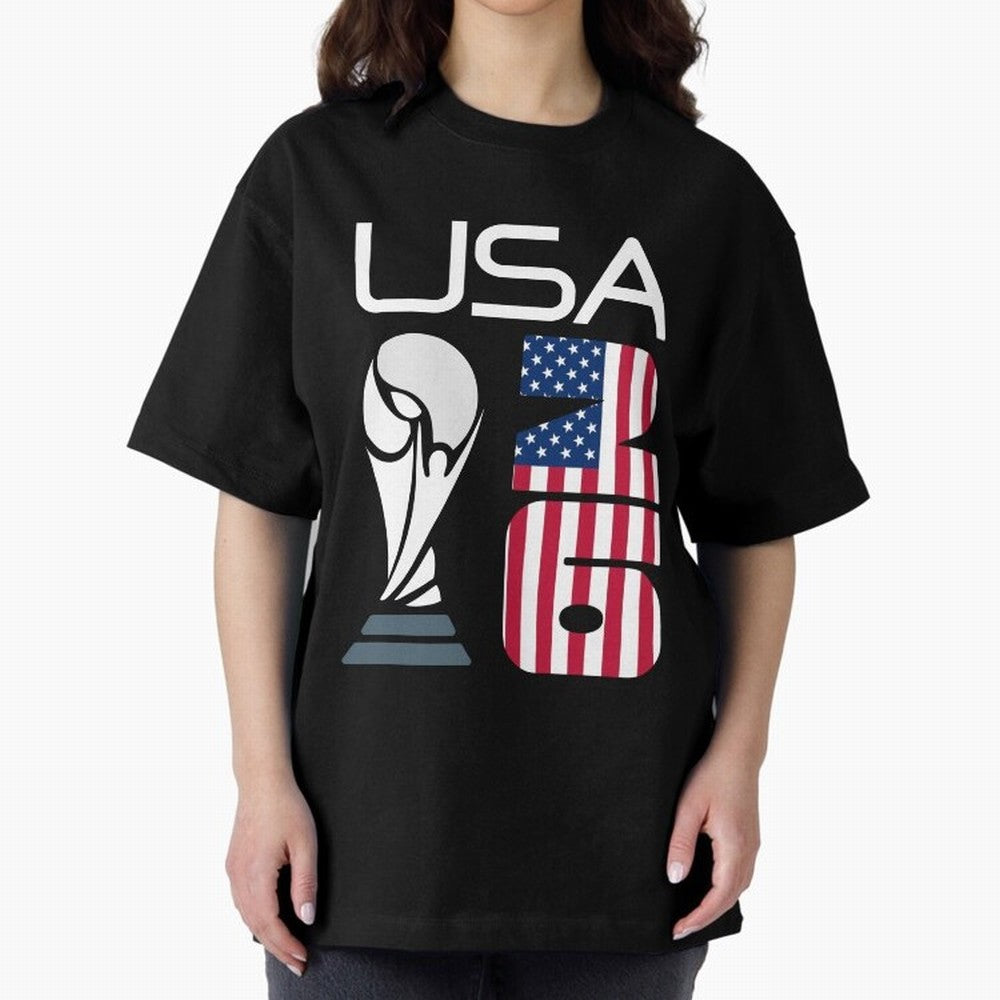 USA 2026 Soccer World Cup Trophy American Flag Design Oversized T-Shirt Cheer through Every Moment of FIFA World Cup 2026 USA Canada Mexico Highlighting Neymar, Haaland and Cristiano Ronaldo, Netherlands Energy, Match Day Excitement, Supporter