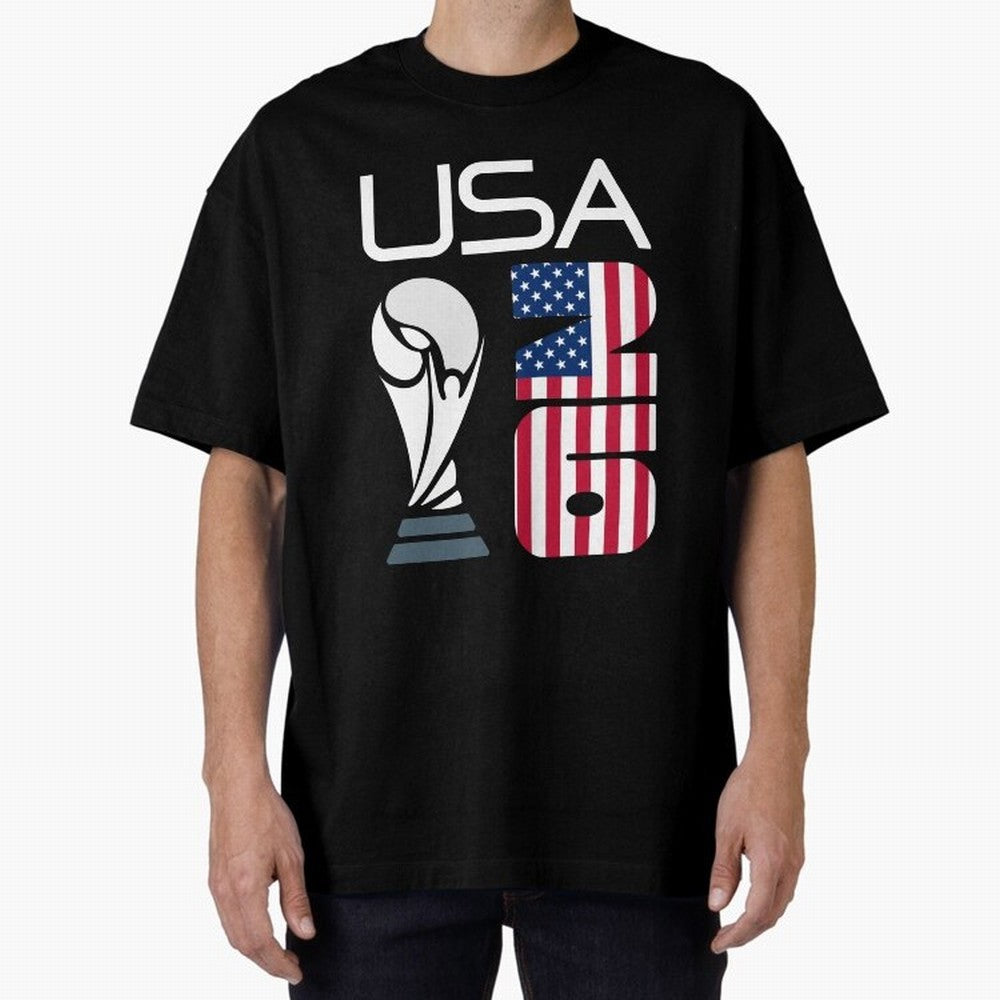 USA 2026 Soccer World Cup Trophy American Flag Design Oversized T-Shirt Cheer through Every Moment of FIFA World Cup 2026 USA Canada Mexico Highlighting Neymar, Haaland and Cristiano Ronaldo, Netherlands Energy, Match Day Excitement, Supporter