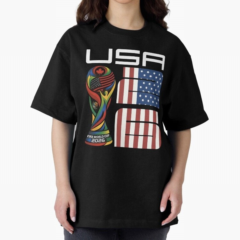 USA World Cup 2026 Host Nation Soccer Design Oversized T-Shirt Celebrate Soccer Greatness during Match Day Hype around FIFA World Cup 2026 Group Stage, Neymar, Haaland and Cristiano Ronaldo, Portugal, Spain and Germany, Match Day Excitement,