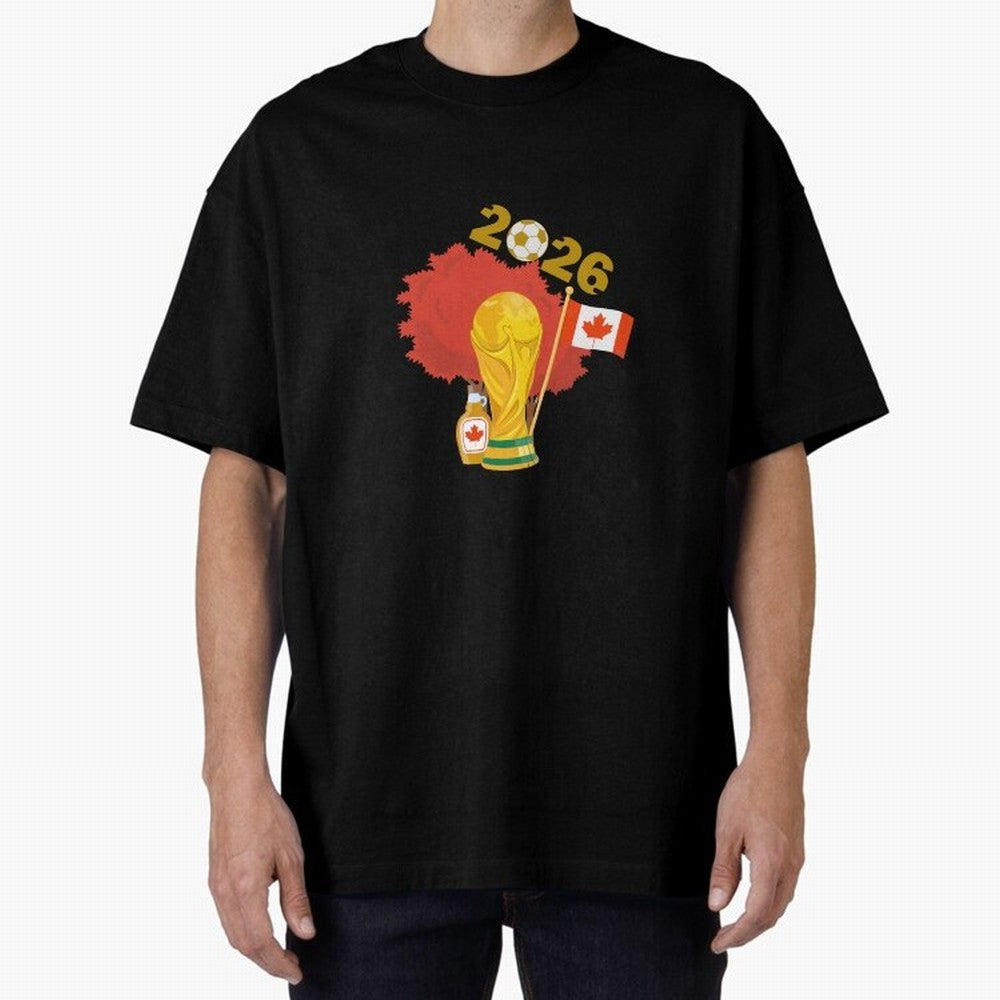 Canada 2026 Football Championship Golden Oversized T-Shirt Carry the Dream of FIFA World Cup 2026 Group Stage Connected to Neymar, Haaland and Cristiano Ronaldo, Brazil Energy, Football History, Final Match Energy, Crowd Noise and Once in a