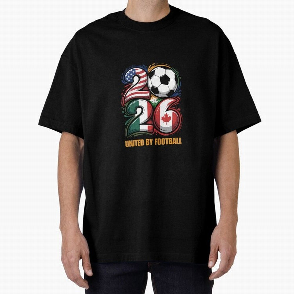United By Football Soccer Fan Gear 2026 Oversized T-Shirt Share the Excitement of the FIFA World Cup 2026 USA Canada Mexico Journey through CR7 Highlights, Argentina and Brazil Pride, Vintage Soccer Flavor, Modern Football Stars, National Flags and