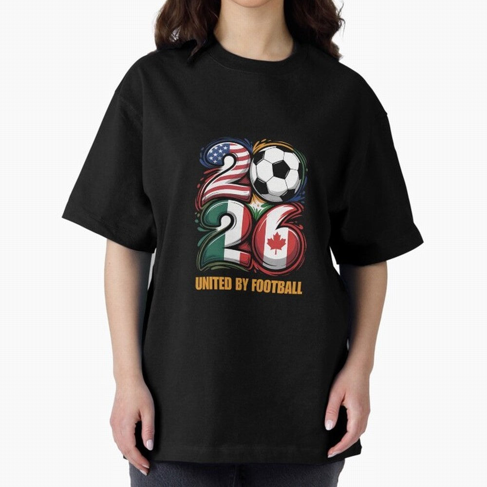 United By Football Soccer Fan Gear 2026 Oversized T-Shirt Share the Excitement of the FIFA World Cup 2026 USA Canada Mexico Journey through CR7 Highlights, Argentina and Brazil Pride, Vintage Soccer Flavor, Modern Football Stars, National Flags and