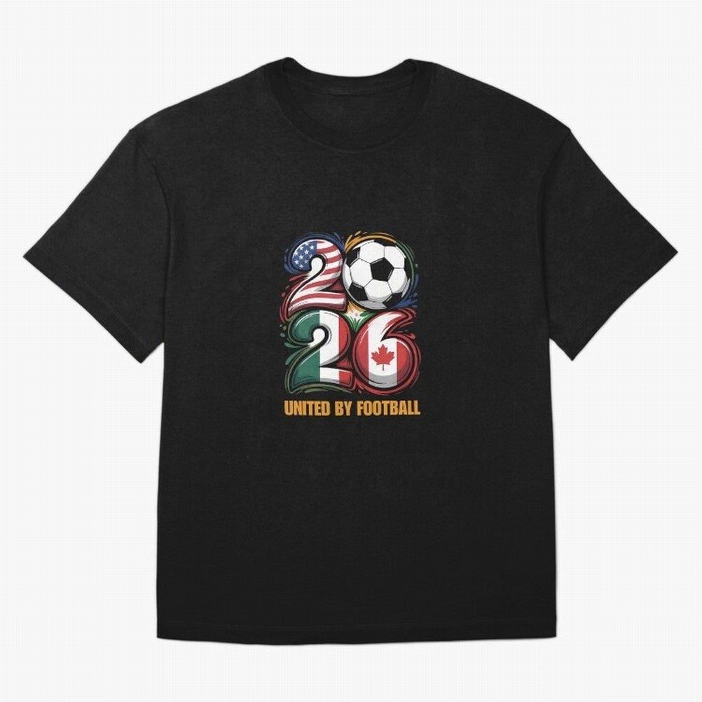 United By Football Soccer Fan Gear 2026 Oversized T-Shirt Share the Excitement of the FIFA World Cup 2026 USA Canada Mexico Journey through CR7 Highlights, Argentina and Brazil Pride, Vintage Soccer Flavor, Modern Football Stars, National Flags and