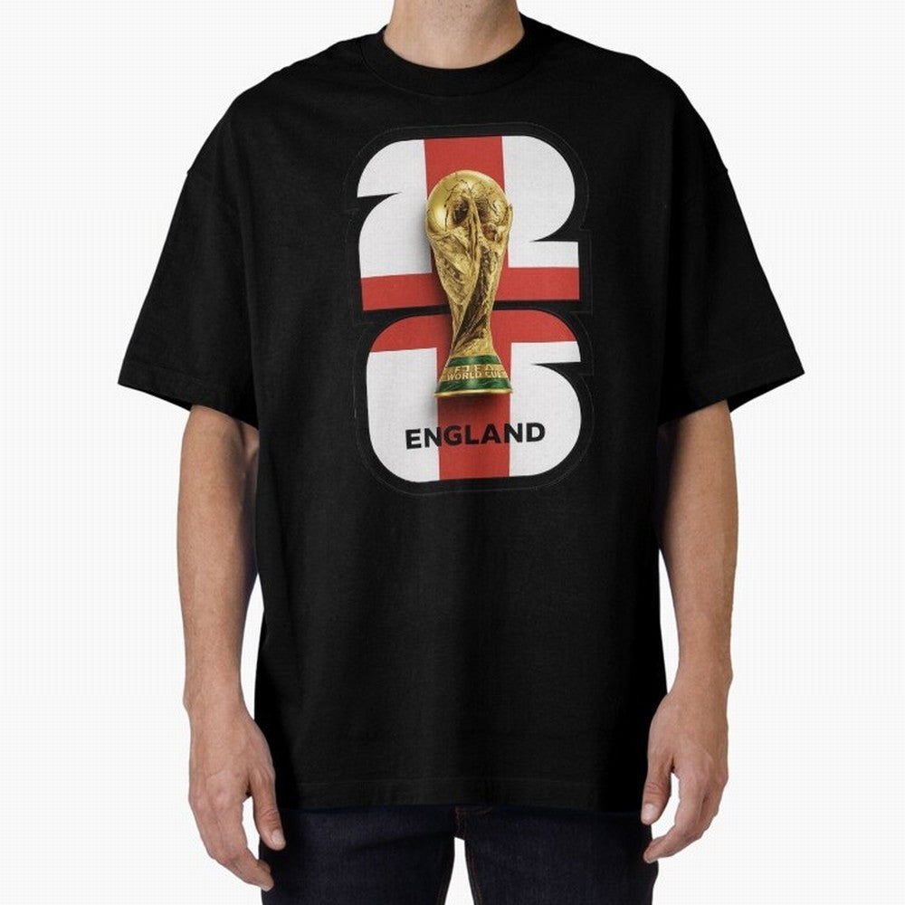 England Football World Cup 2026 - Three Lions Gold Trophy Edition Oversized T-Shirt Get Ready for Global Football Passion for FIFA World Cup 2026 USA Canada Mexico, Celebrating Neymar, Spain, Football Passion, Legendary Performances, Festival Vibes