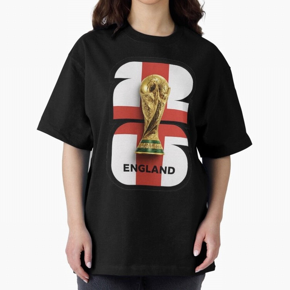 England Football World Cup 2026 - Three Lions Gold Trophy Edition Oversized T-Shirt Get Ready for Global Football Passion for FIFA World Cup 2026 USA Canada Mexico, Celebrating Neymar, Spain, Football Passion, Legendary Performances, Festival Vibes