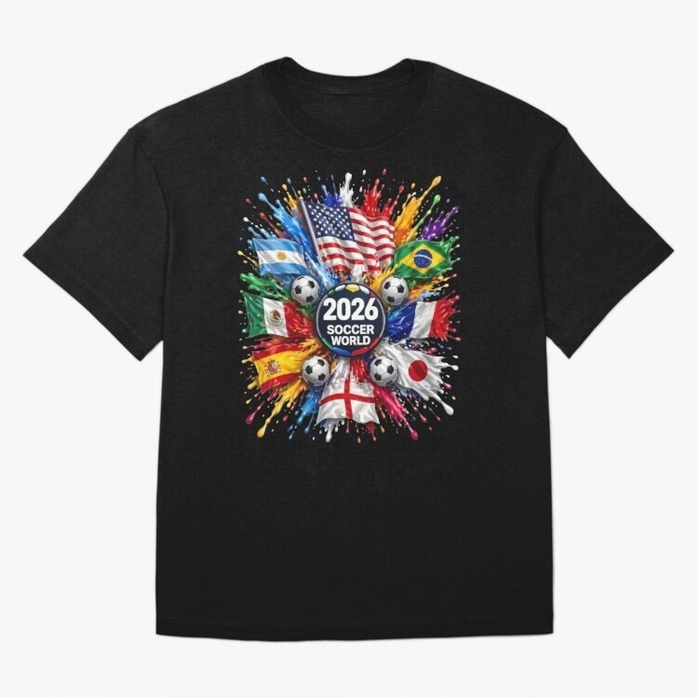 2026 Soccer World Flags USA Mexico Canada Football Paint Splash Graphic Oversized T-Shirt Celebrate the Stars of Global Football Passion for FIFA World Cup 2026 Group Stage, Driven by CR7 and Messi, Germany, Soccer Culture, Superstar Moments,