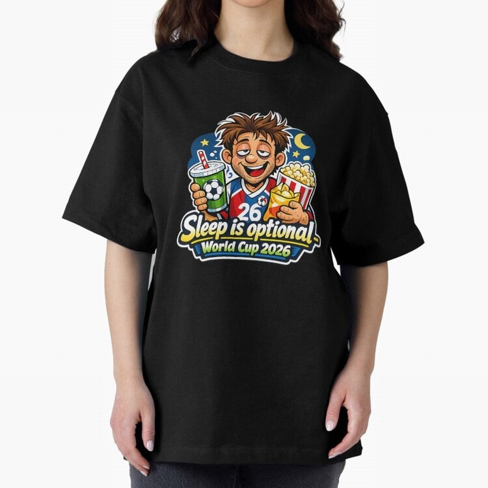 Sleep Is Optional World Cup 2026 Soccer Fan Night Oversized T-Shirt Celebrate FIFA World Cup 2026 Group Stage Spirit, Centered on Netherlands, Messi and Cristiano Ronaldo, Classic Soccer Heritage, Championship Pressure, Fan Loyalty and