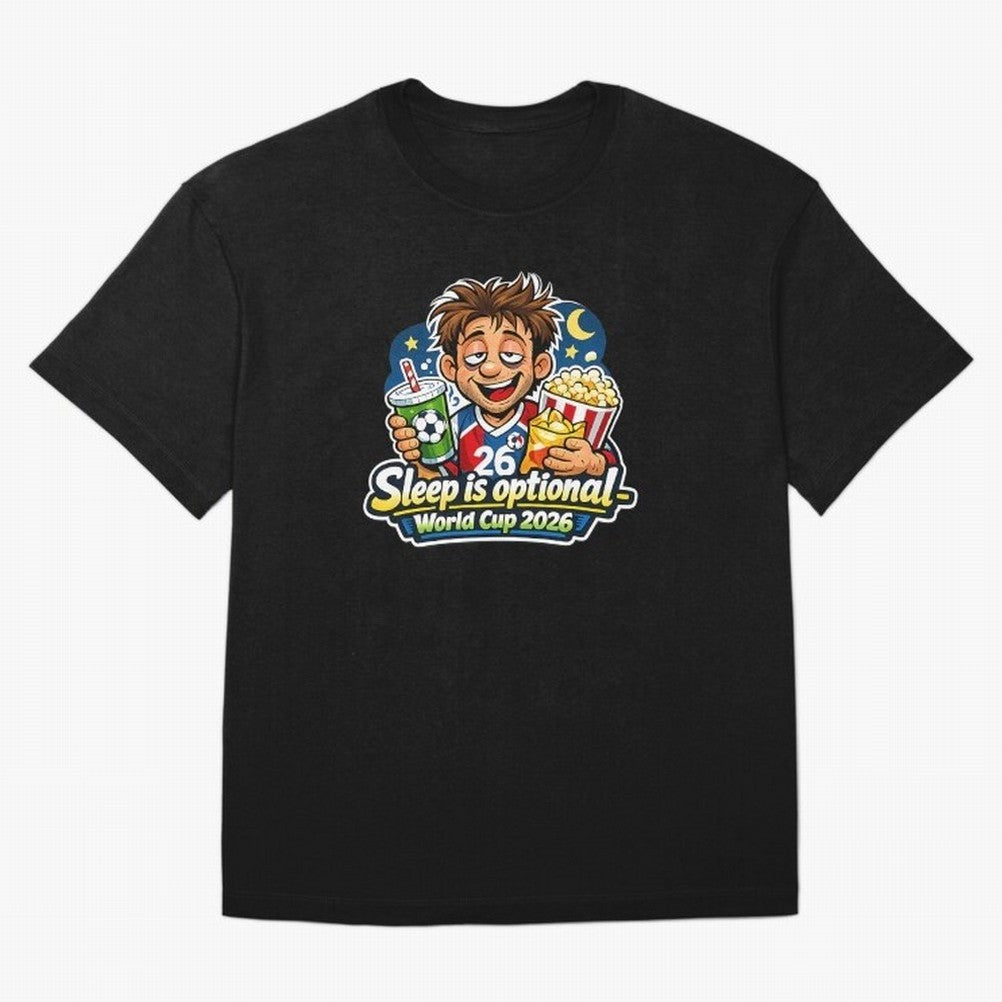 Sleep Is Optional World Cup 2026 Soccer Fan Night Oversized T-Shirt Celebrate FIFA World Cup 2026 Group Stage Spirit, Centered on Netherlands, Messi and Cristiano Ronaldo, Classic Soccer Heritage, Championship Pressure, Fan Loyalty and
