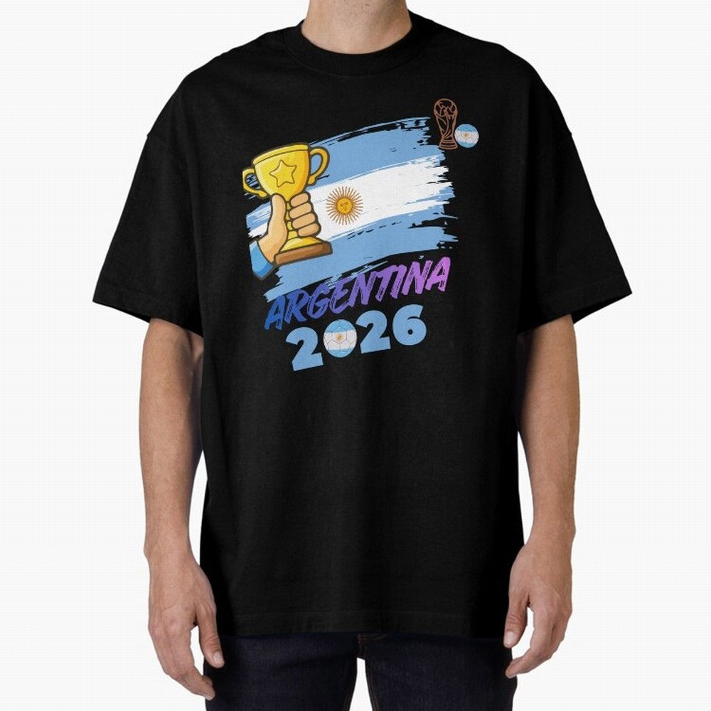 Argentina world cup design Oversized T-Shirt Turn Football Passion into Global Football Passion for FIFA World Cup 2026 Group Stage, Capturing Cristiano Ronaldo, Haaland and CR7, Argentina and Brazil, Goal Celebration Energy, Supporter Heritage,