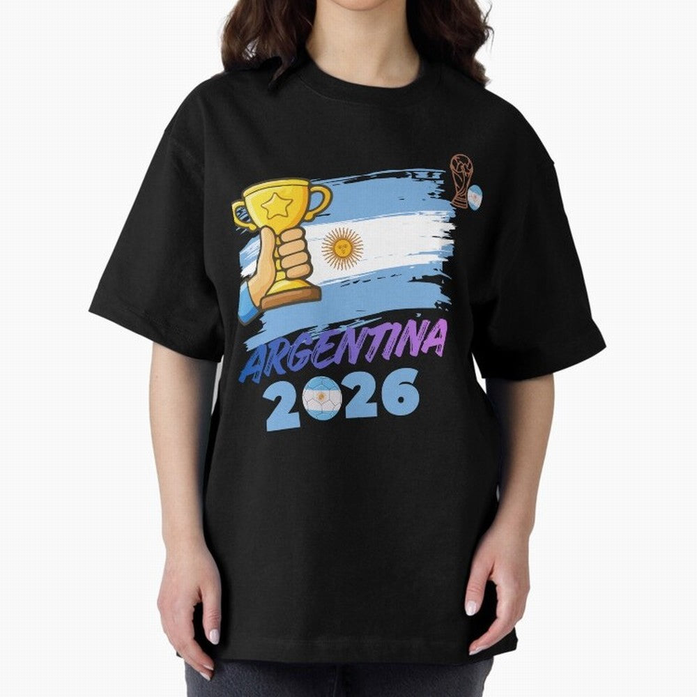 Argentina world cup design Oversized T-Shirt Turn Football Passion into Global Football Passion for FIFA World Cup 2026 Group Stage, Capturing Cristiano Ronaldo, Haaland and CR7, Argentina and Brazil, Goal Celebration Energy, Supporter Heritage,