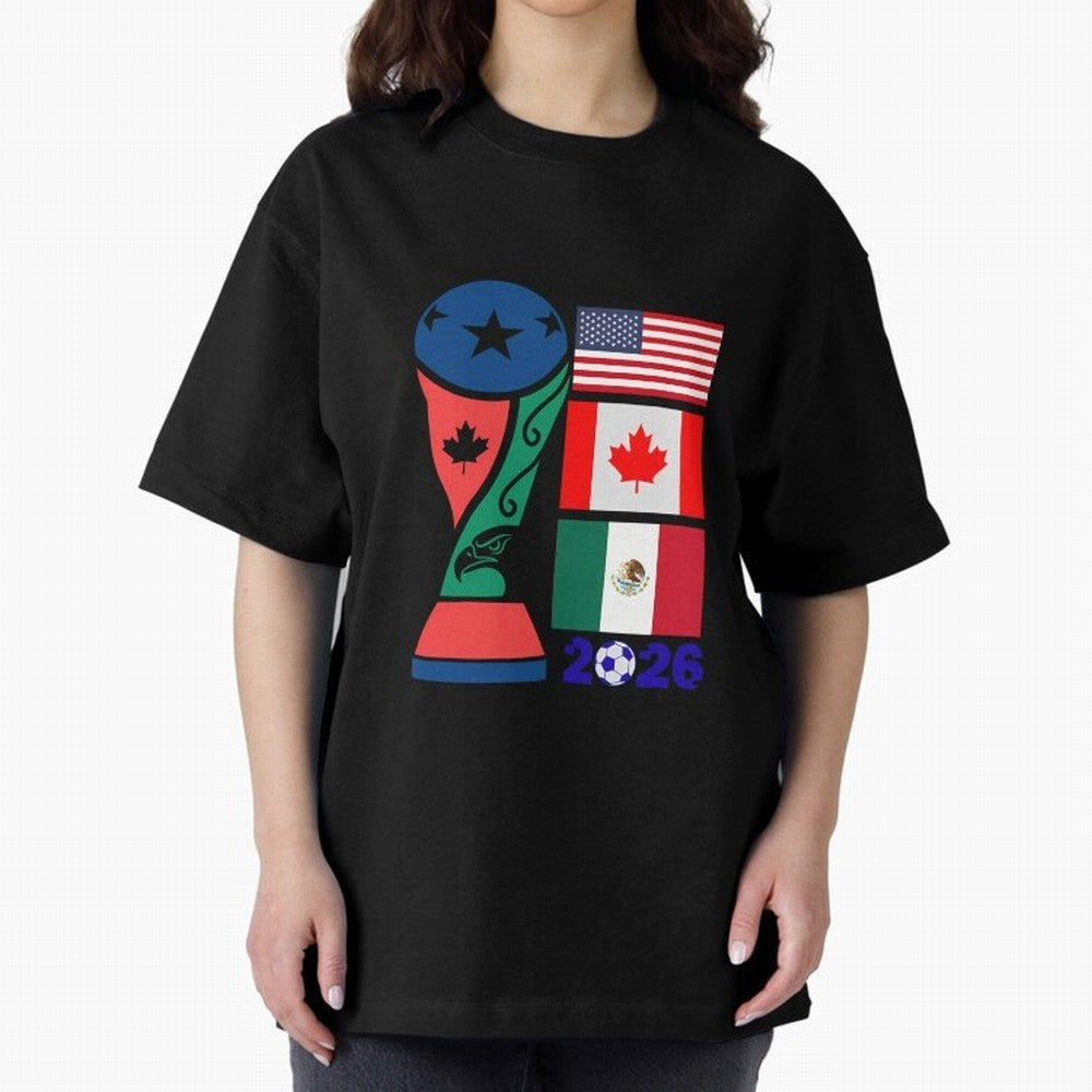 North America Football Unity 2026 Oversized T-Shirt Bring Retro Soccer Energy to Global Football Passion for FIFA World Cup 2026, Made for Haaland and Mbappe, France, Sports Nostalgia, International Competition, Famous Players and Unforgettable
