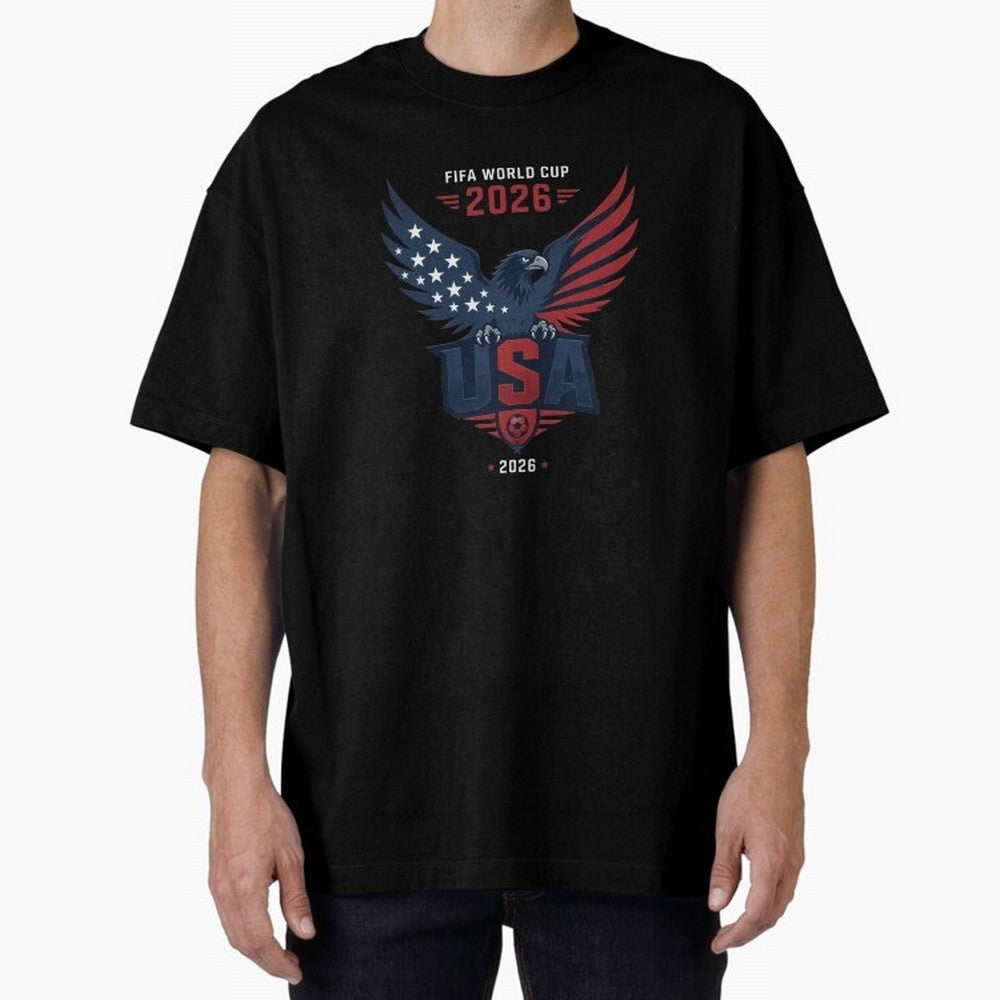 FIFA World Cup 2026 USA Eagle Soccer Logo Oversized T-Shirt Celebrate Fan Culture around FIFA World Cup 2026 Group Stage for Fans of Mbappe and Portugal, Spain and Germany, Bringing Tournament Hype, Historic Matchups, Family Viewing Parties and
