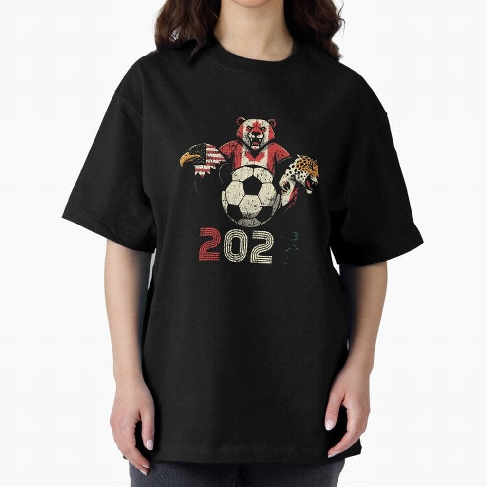 United 2026 Soccer Mascots North America Tournament T-Shirt_83157189 Oversized T-Shirt Represent FIFA World Cup 2026 Group Stage for Fans of Messi, CR7 and Mbappe and Spain, Bringing Tournament Hype, Historic Matchups, Family Viewing Parties and