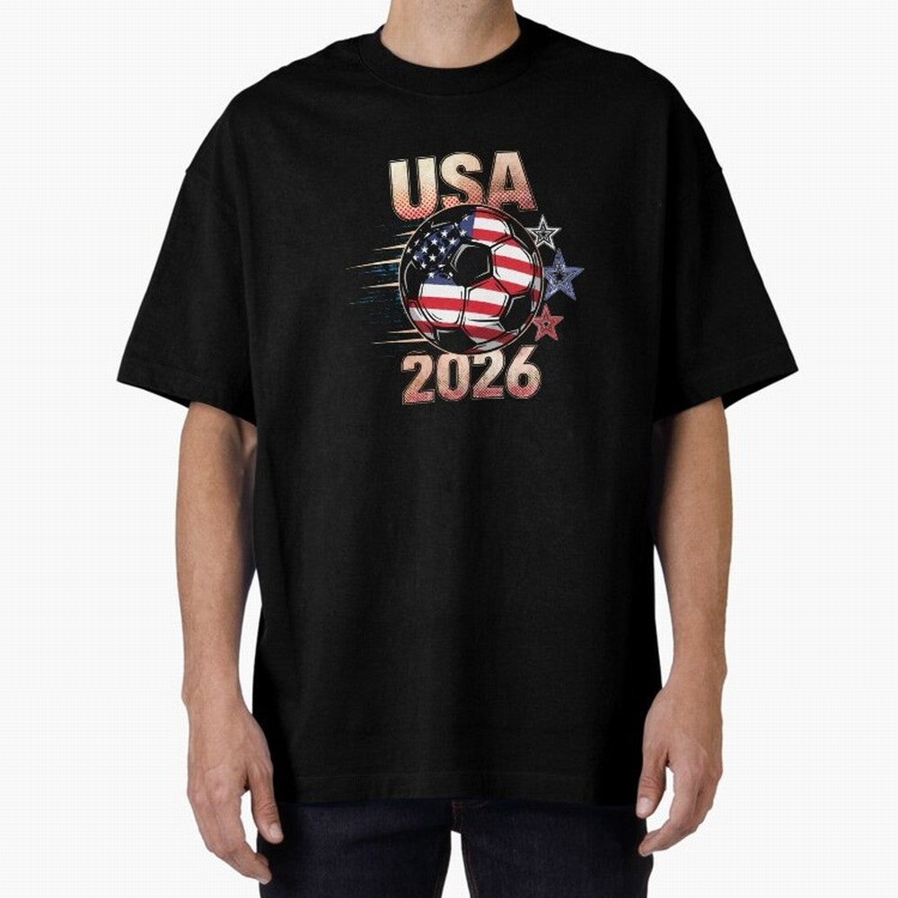USA Soccer with Red White Blue Stars 2026 Cup T-Shirt_83834283 Oversized T-Shirt Celebrate Fan Favorites in FIFA World Cup 2026 Group Stage Spirit, Featuring Germany, Messi and Cristiano Ronaldo, Football History, Final Match Energy, Crowd Noise
