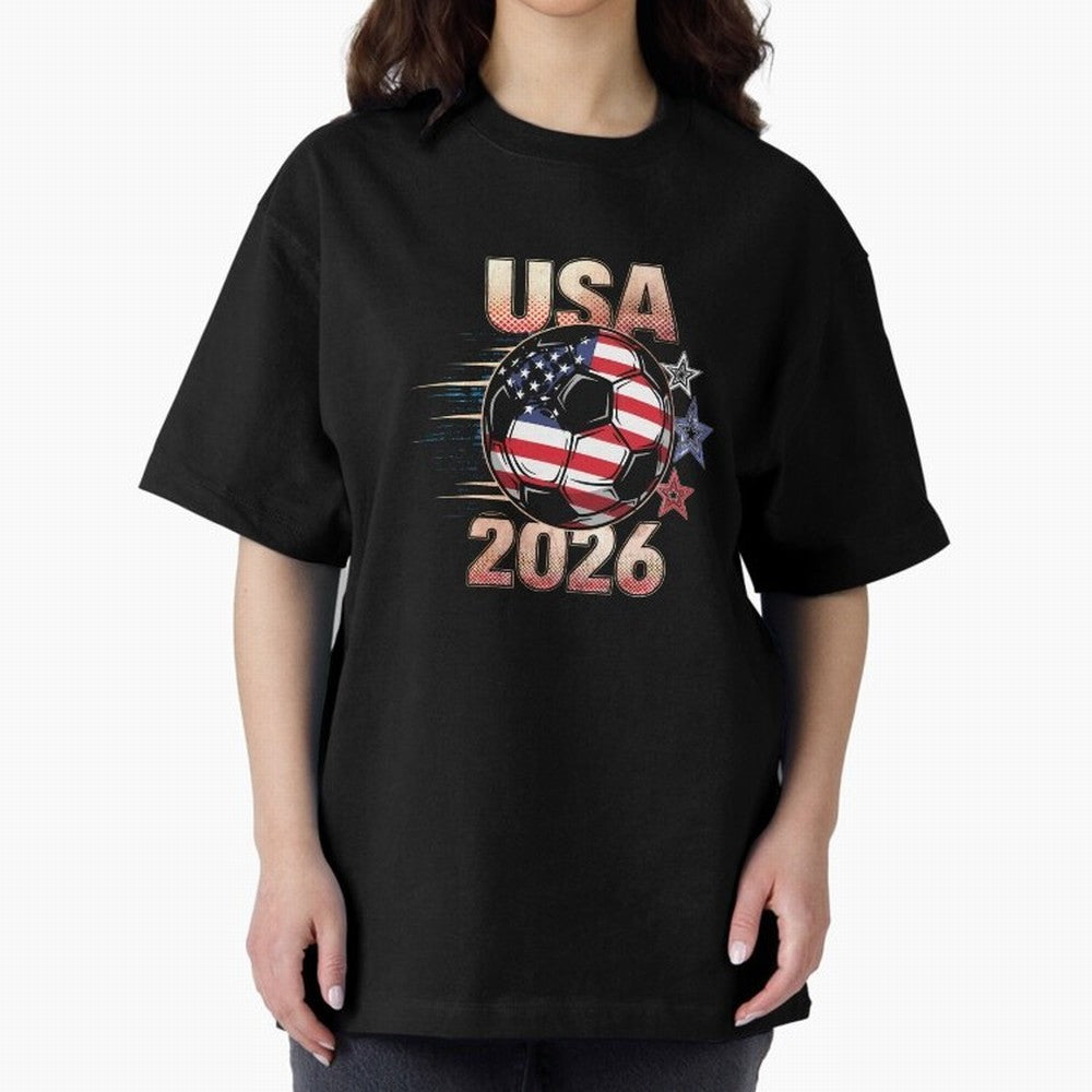 USA Soccer with Red White Blue Stars 2026 Cup T-Shirt_83834283 Oversized T-Shirt Bring Champion Energy into Global Football Passion for FIFA World Cup 2026 USA Canada Mexico, Capturing Neymar, Portugal, Football History, Final Match Energy, Crowd