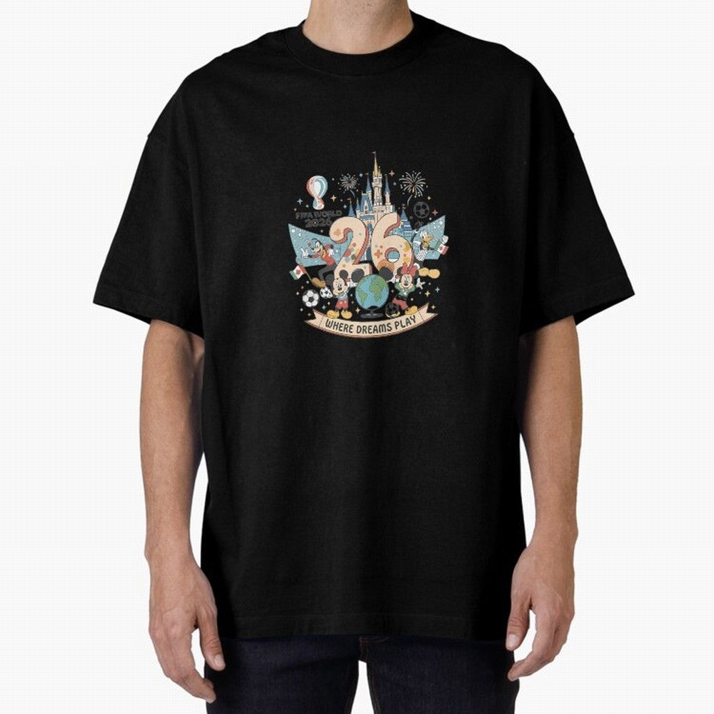 Dreamland Football 26 Oversized T-Shirt Upgrade FIFA World Cup 2026 USA Canada Mexico Spirit, Capturing Argentina, France and Brazil, Messi, Neymar and Mbappe, Worldwide Fan Energy, Dramatic Goals, Stadium Lights and Championship Celebrations;