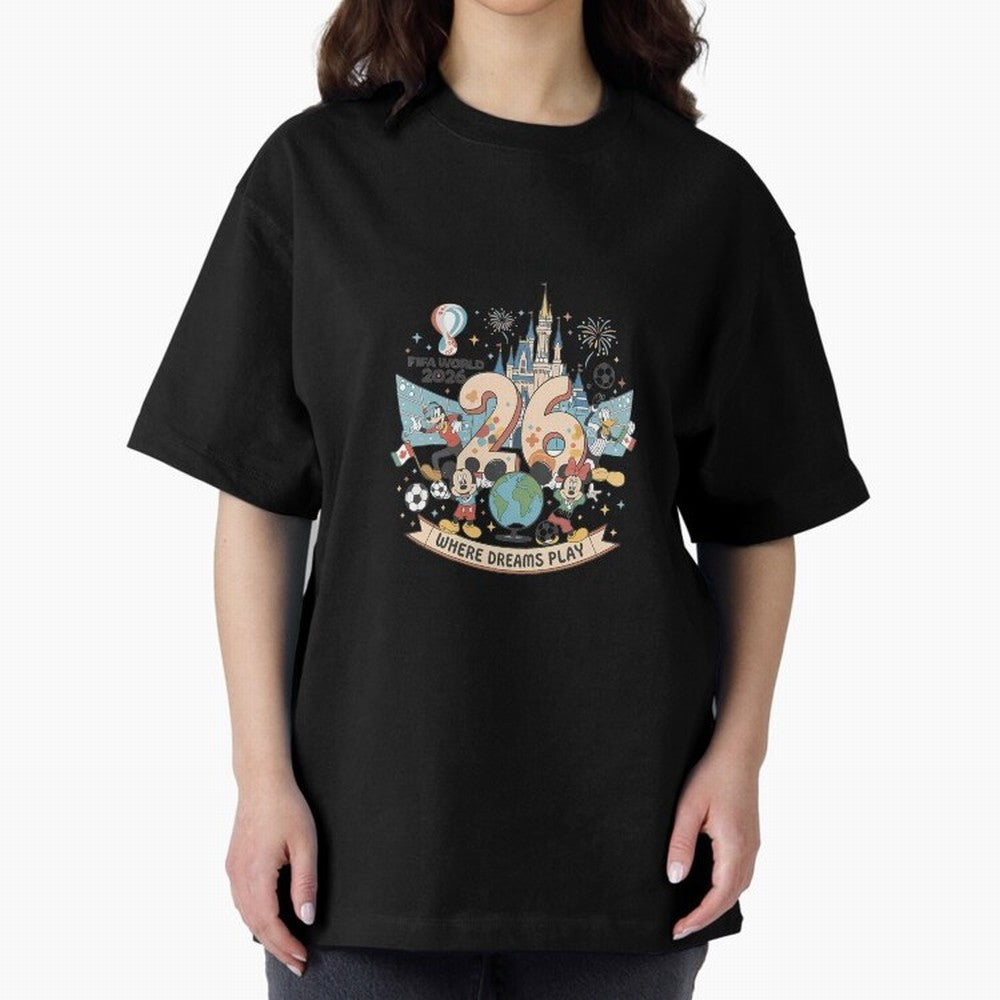 Dreamland Football 26 Oversized T-Shirt Upgrade FIFA World Cup 2026 USA Canada Mexico Spirit, Capturing Argentina, France and Brazil, Messi, Neymar and Mbappe, Worldwide Fan Energy, Dramatic Goals, Stadium Lights and Championship Celebrations;
