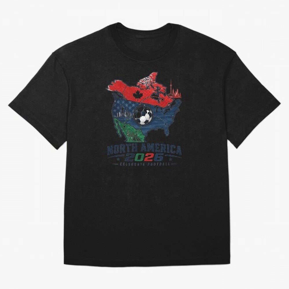 United by Football 2026 North America Soccer Design Oversized T-Shirt Make Your Look Match FIFA World Cup 2026 USA Canada Mexico for Fans of Mbappe and Neymar and Portugal, Spain and Germany, Bringing Football Passion, Legendary Performances,