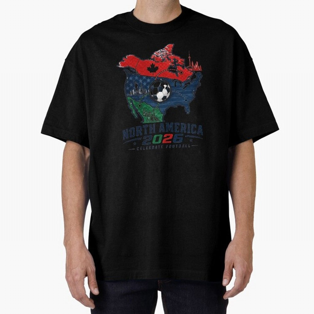 United by Football 2026 North America Soccer Design Oversized T-Shirt Make Your Look Match FIFA World Cup 2026 USA Canada Mexico for Fans of Mbappe and Neymar and Portugal, Spain and Germany, Bringing Football Passion, Legendary Performances,