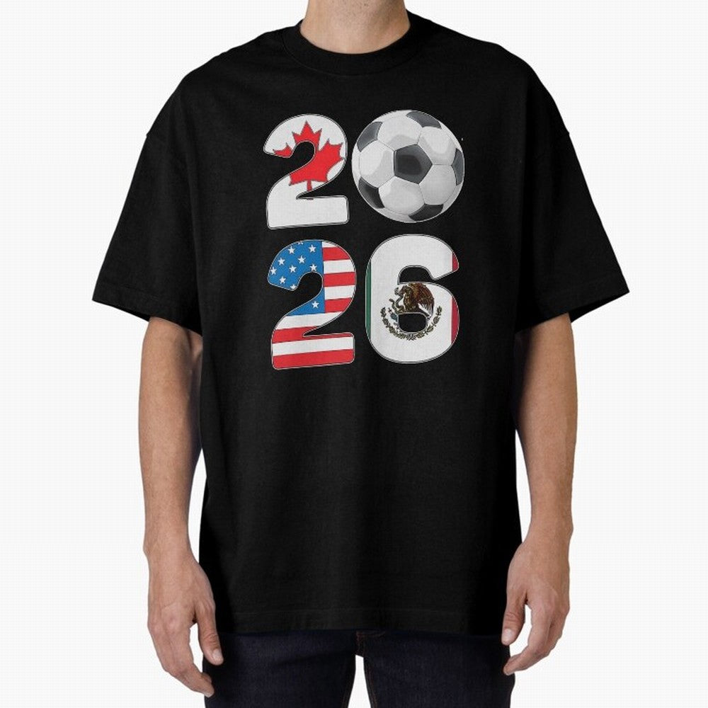 2026 North America Football Massive Event Soccer Ball Oversized T-Shirt Join Global Football Passion for FIFA World Cup 2026 USA Canada Mexico, Featuring Haaland, Portugal, Spain and Germany, Supporter Pride, Iconic Celebrations, Legendary Names