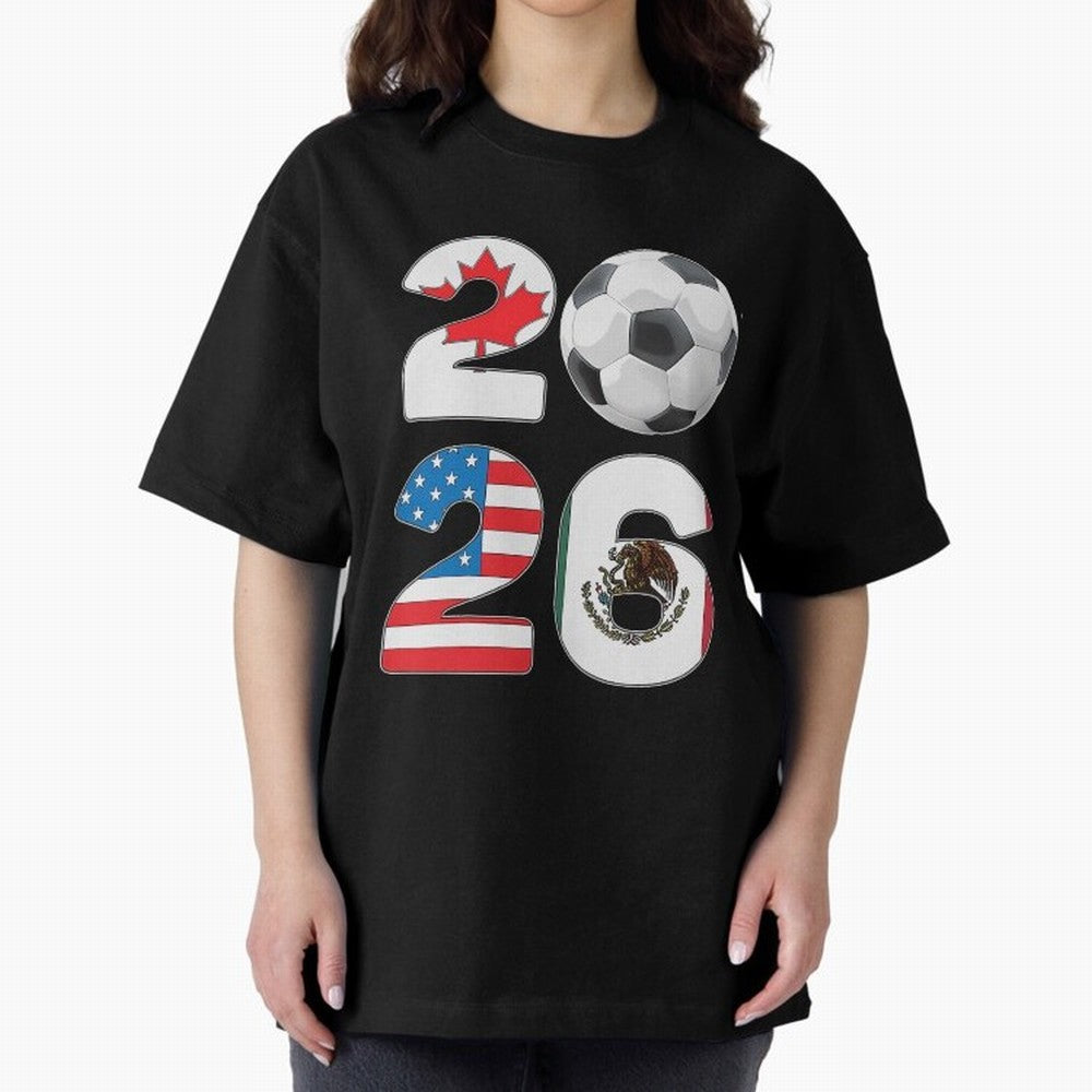 2026 North America Football Massive Event Soccer Ball Oversized T-Shirt Join Global Football Passion for FIFA World Cup 2026 USA Canada Mexico, Featuring Haaland, Portugal, Spain and Germany, Supporter Pride, Iconic Celebrations, Legendary Names