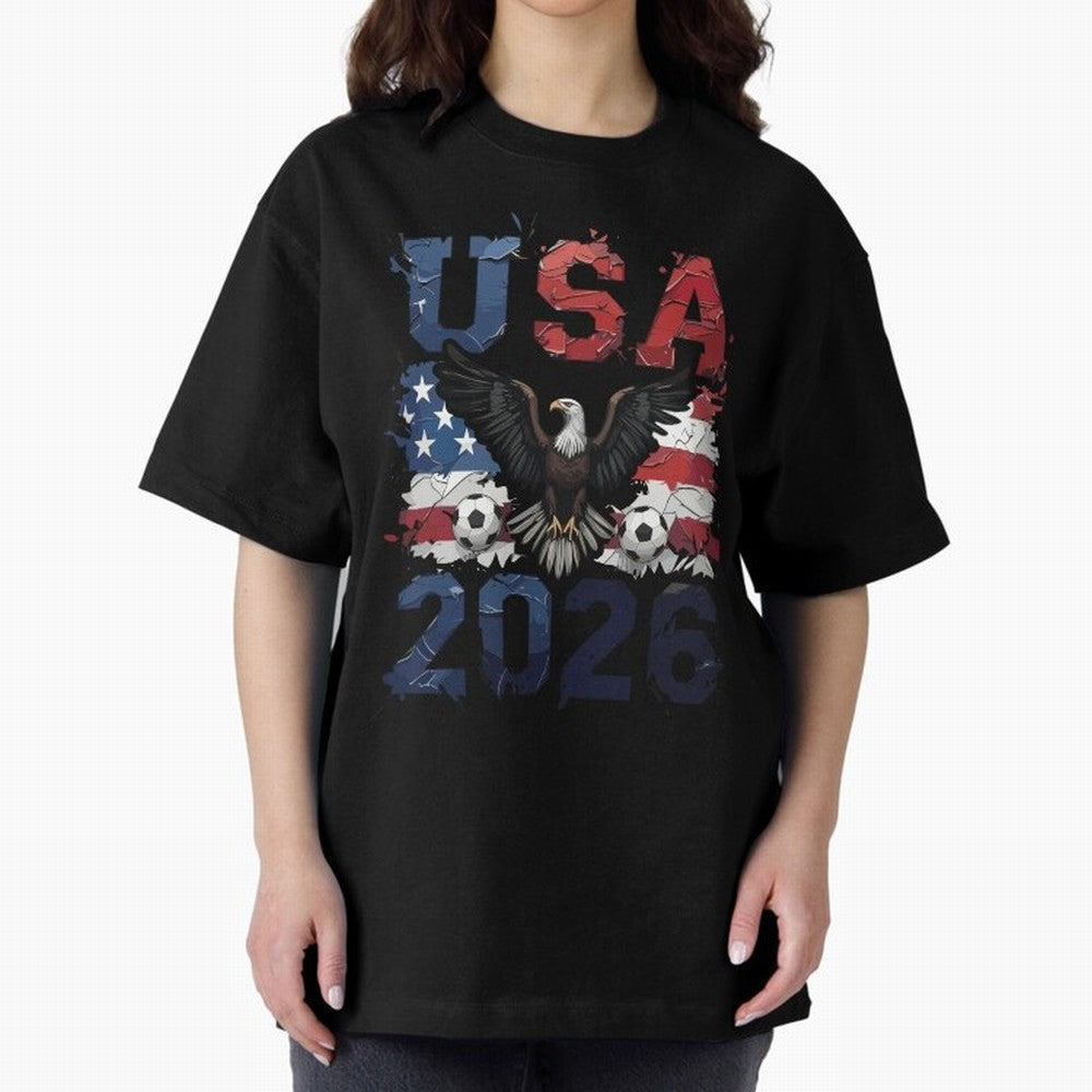 USA 2026 Soccer Eagle - World Cup Football Oversized T-Shirt Celebrate Football Heritage in the FIFA World Cup 2026 Journey through Mbappe Highlights, Portugal Pride, Global Supporter Spirit, Legendary Goals, National Colors and Tournament