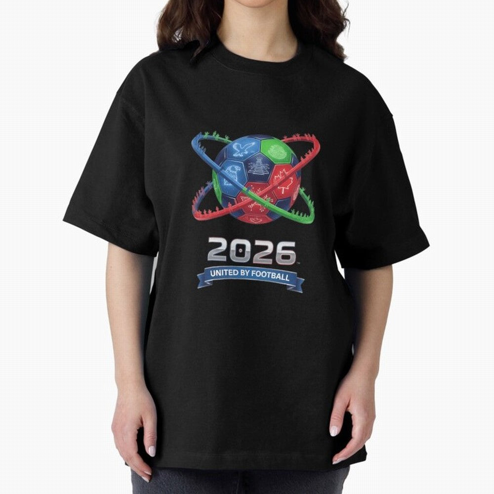 United By Football 2026 Global Connectivity Oversized T-Shirt Stand Proud for Match Day Hype around FIFA World Cup 2026 Group Stage, CR7, England, Stadium Chants, National Pride, Trophy Dreams and Unforgettable Football Memories; Built for
