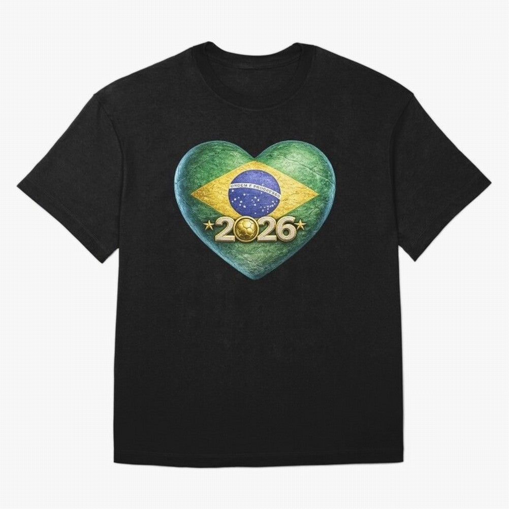 Brazil 2026 World Football Heart Flag Designs Oversized T-Shirt Bring Champion Energy into FIFA World Cup 2026 USA Canada Mexico Inspired by CR7 and Messi, England, France and Netherlands Energy, Stadium Memories, Football Loyalty, International
