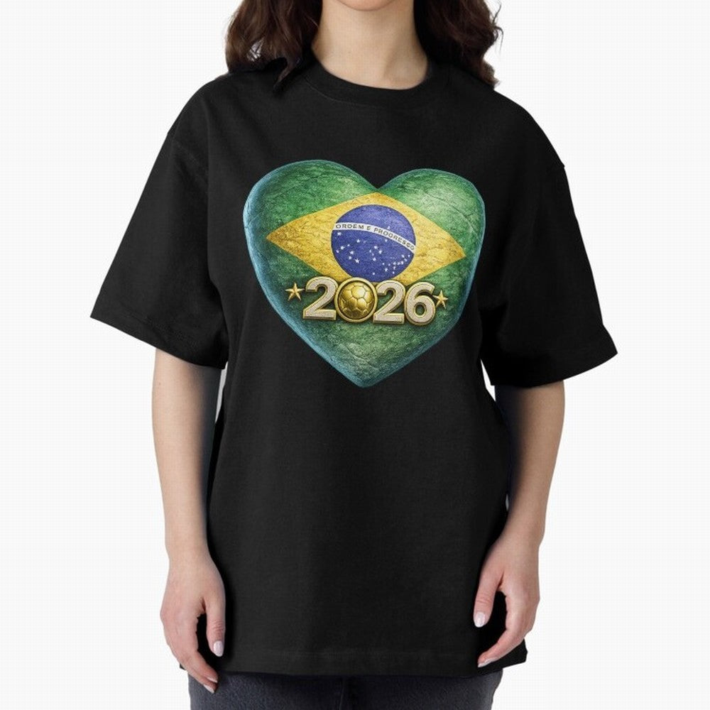 Brazil 2026 World Football Heart Flag Designs Oversized T-Shirt Bring Champion Energy into FIFA World Cup 2026 USA Canada Mexico Inspired by CR7 and Messi, England, France and Netherlands Energy, Stadium Memories, Football Loyalty, International
