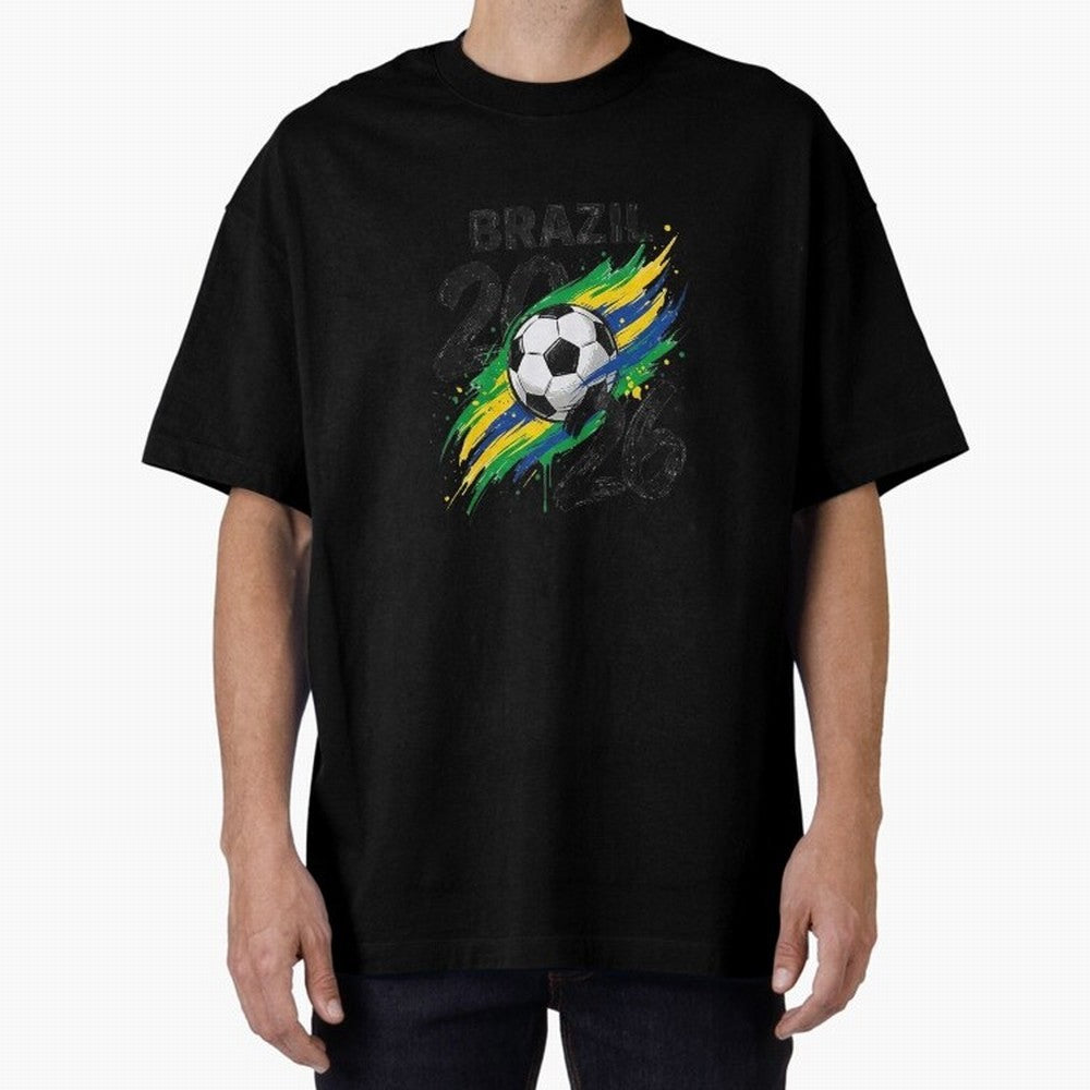 Brazil Soccer 2026 Fan Shirt ¨C Brazil Football Supporter Oversized T-Shirt Feel International Energy from Global Football Passion for FIFA World Cup 2026 USA Canada Mexico, Capturing Mbappe, Spain and Netherlands, Champion Mindset, Group Stage