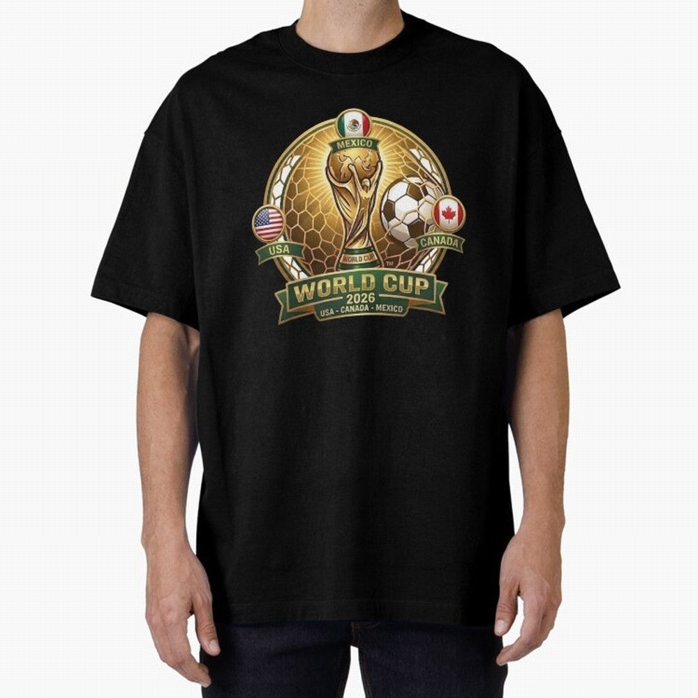 Chasing the Cup 2026 Oversized T-Shirt Represent Football Lovers during FIFA World Cup 2026 Group Stage for Fans of Mbappe and Neymar and Brazil, Bringing Vintage Soccer Flavor, Modern Football Stars, National Flags and Final Night Emotion; Ideal