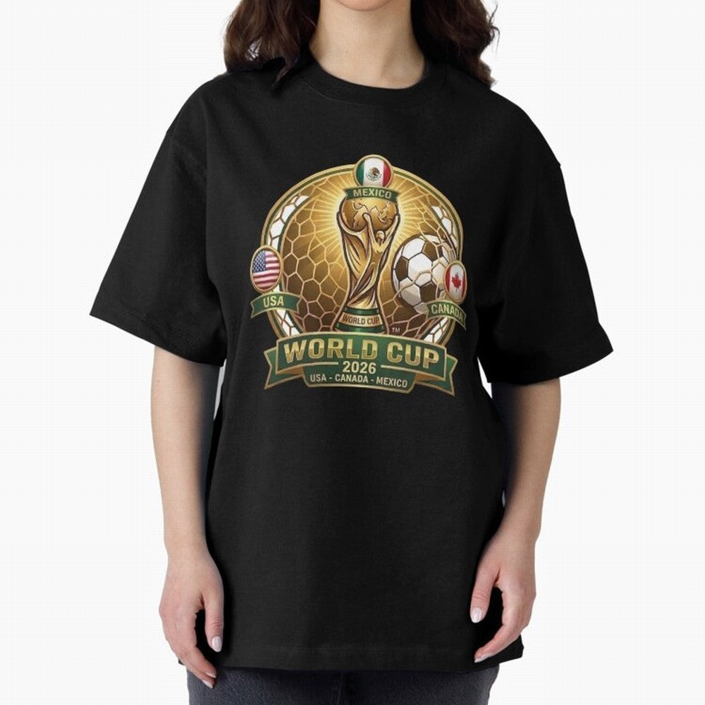 Chasing the Cup 2026 Oversized T-Shirt Represent Football Lovers during FIFA World Cup 2026 Group Stage for Fans of Mbappe and Neymar and Brazil, Bringing Vintage Soccer Flavor, Modern Football Stars, National Flags and Final Night Emotion; Ideal