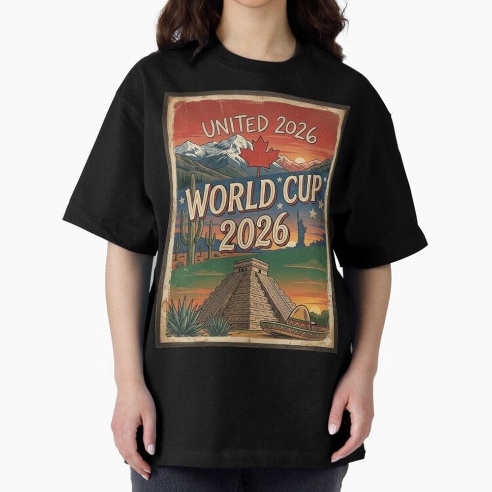 United 2026 World Cup ¨C Vintage North America Soccer Poster Oversized T-Shirt Remember Match Day Hype around FIFA World Cup 2026 Group Stage, Messi, Neymar and Mbappe, Netherlands, Match Day Excitement, Supporter Culture, Golden Goals and Global