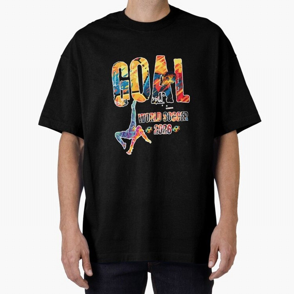 Goal World Soccer Championship 2026 Oversized T-Shirt Celebrate Soccer Greatness during FIFA World Cup 2026 USA Canada Mexico for Fans of Messi, CR7 and Mbappe and Spain and Netherlands, Bringing Retro Football Energy, Iconic Rivalries, Trophy