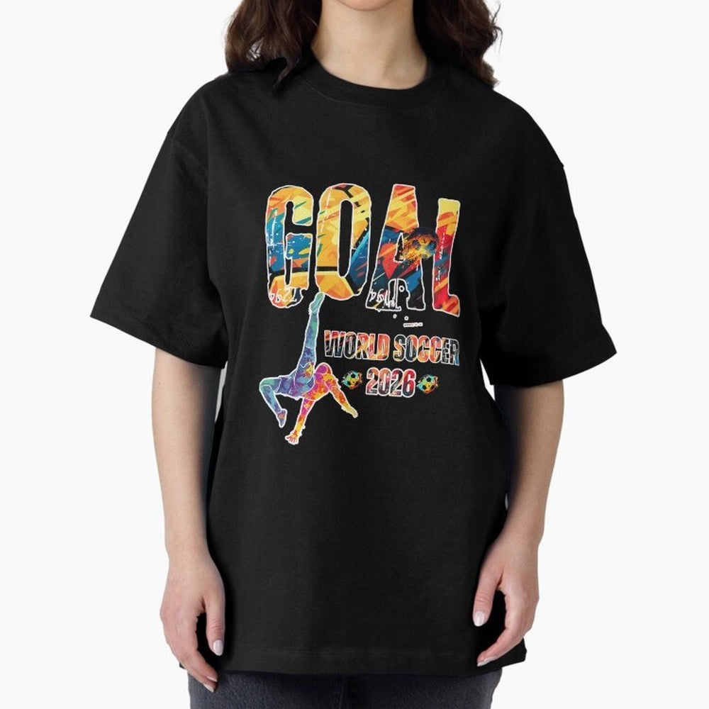 Goal World Soccer Championship 2026 Oversized T-Shirt Celebrate Soccer Greatness during FIFA World Cup 2026 USA Canada Mexico for Fans of Messi, CR7 and Mbappe and Spain and Netherlands, Bringing Retro Football Energy, Iconic Rivalries, Trophy