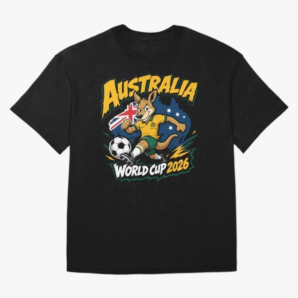 Australia World Cup 2026 Kangaroo Soccer Fan Art Oversized T-Shirt Feel the Trophy Chase of Global Football Passion for FIFA World Cup 2026 Group Stage, Inspired by CR7, England and Germany, Vintage Soccer Flavor, Modern Football Stars, National