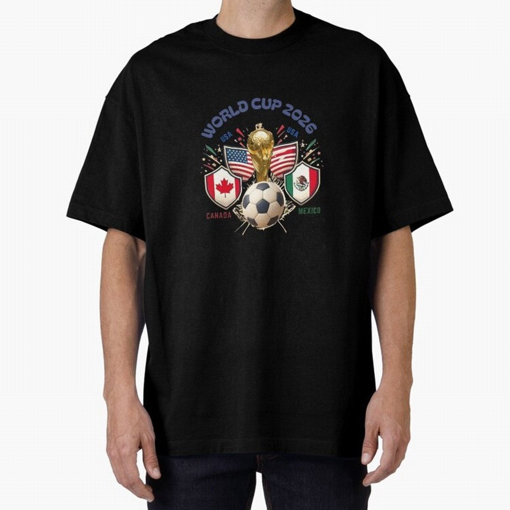 World Cup 2026 Host Nations Crest Oversized T-Shirt Share Global Football Passion for FIFA World Cup 2026, Highlighting Cristiano Ronaldo, Netherlands, Football Festival Excitement, Trophy Ambitions, Country Rivalries and Star Player Buzz; Perfect