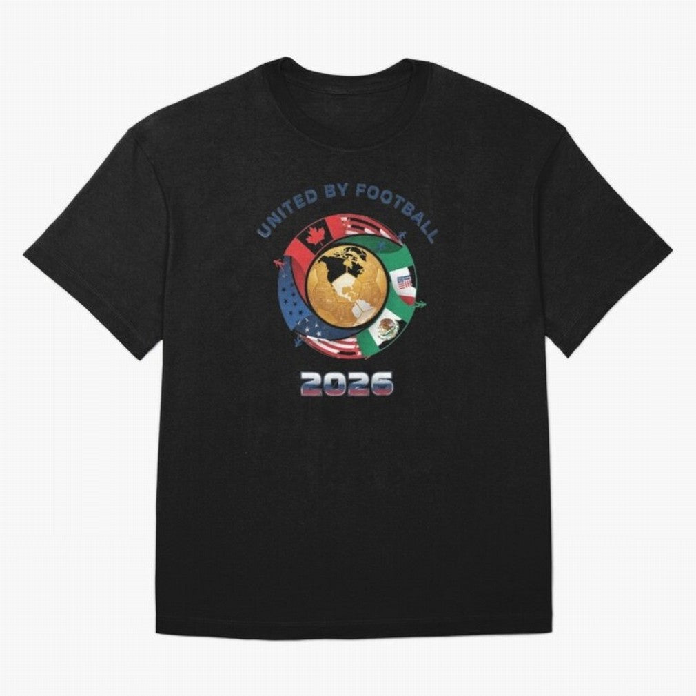 United By Football 2026 Logo Oversized T-Shirt Celebrate Unforgettable Nights in Match Day Hype around FIFA World Cup 2026 Group Stage, Haaland, Spain, Global Supporter Spirit, Legendary Goals, National Colors and Tournament Celebration; Perfect