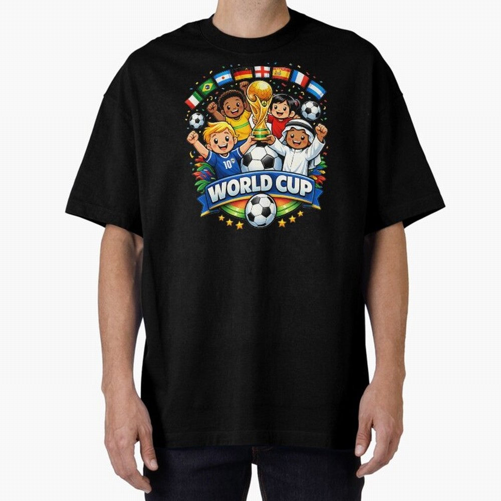 World Cup Football Oversized T-Shirt Bring Supporter Culture to Match Day Hype around FIFA World Cup 2026, Haaland and Mbappe, Argentina, Classic Soccer Heritage, Championship Pressure, Fan Loyalty and International Pride; Great for Supporters Who