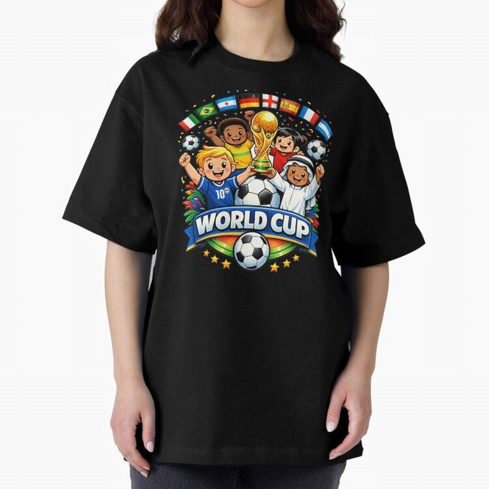 World Cup Football Oversized T-Shirt Bring Supporter Culture to Match Day Hype around FIFA World Cup 2026, Haaland and Mbappe, Argentina, Classic Soccer Heritage, Championship Pressure, Fan Loyalty and International Pride; Great for Supporters Who