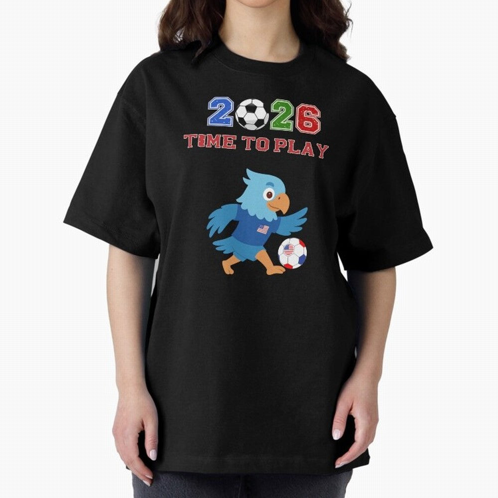 USA Soccer Eagle Mascot 2026 Time To Play Football Oversized T-Shirt Share Global Football Passion for FIFA World Cup 2026 Group Stage, Celebrating Messi, Neymar and Mbappe, Spain and Netherlands, Soccer Culture, Superstar Moments, National Team