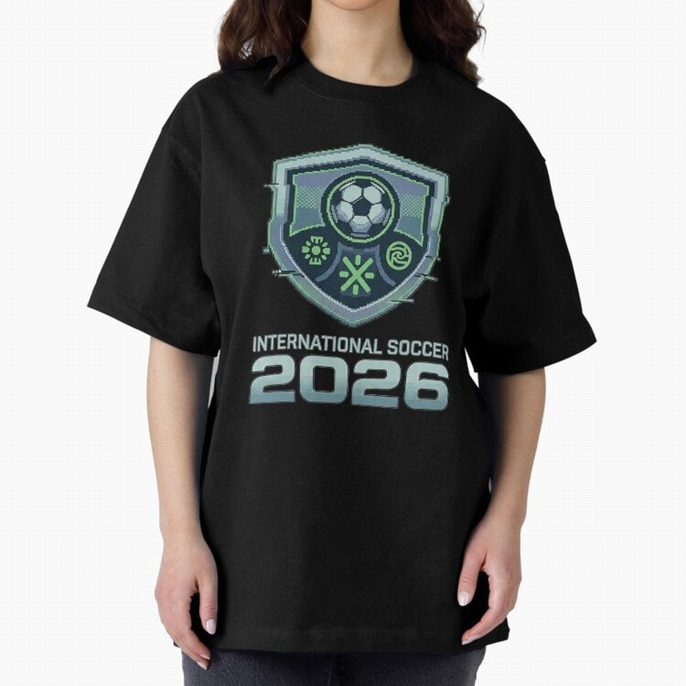 International Soccer 2026 Retro Pixel Glitch Crest Oversized T-Shirt Feel the Heartbeat of FIFA World Cup 2026 Group Stage Spirit, Driven by England, CR7, Tournament Hype, Historic Matchups, Family Viewing Parties and Global Sports Pride; Ideal for
