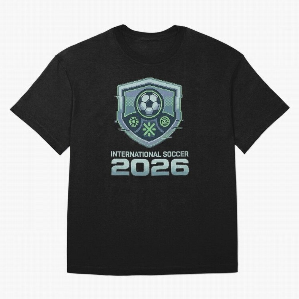 International Soccer 2026 Retro Pixel Glitch Crest Oversized T-Shirt Feel the Heartbeat of FIFA World Cup 2026 Group Stage Spirit, Driven by England, CR7, Tournament Hype, Historic Matchups, Family Viewing Parties and Global Sports Pride; Ideal for