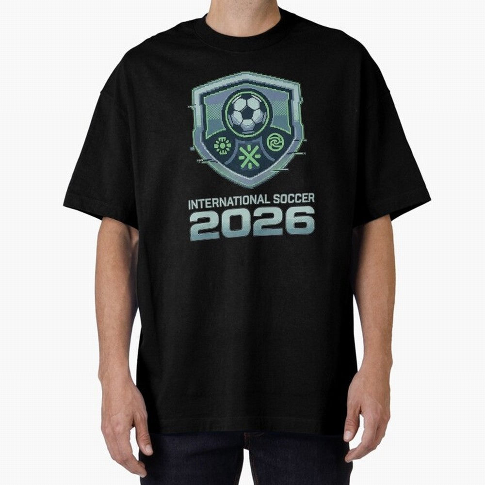 International Soccer 2026 Retro Pixel Glitch Crest Oversized T-Shirt Feel the Heartbeat of FIFA World Cup 2026 Group Stage Spirit, Driven by England, CR7, Tournament Hype, Historic Matchups, Family Viewing Parties and Global Sports Pride; Ideal for