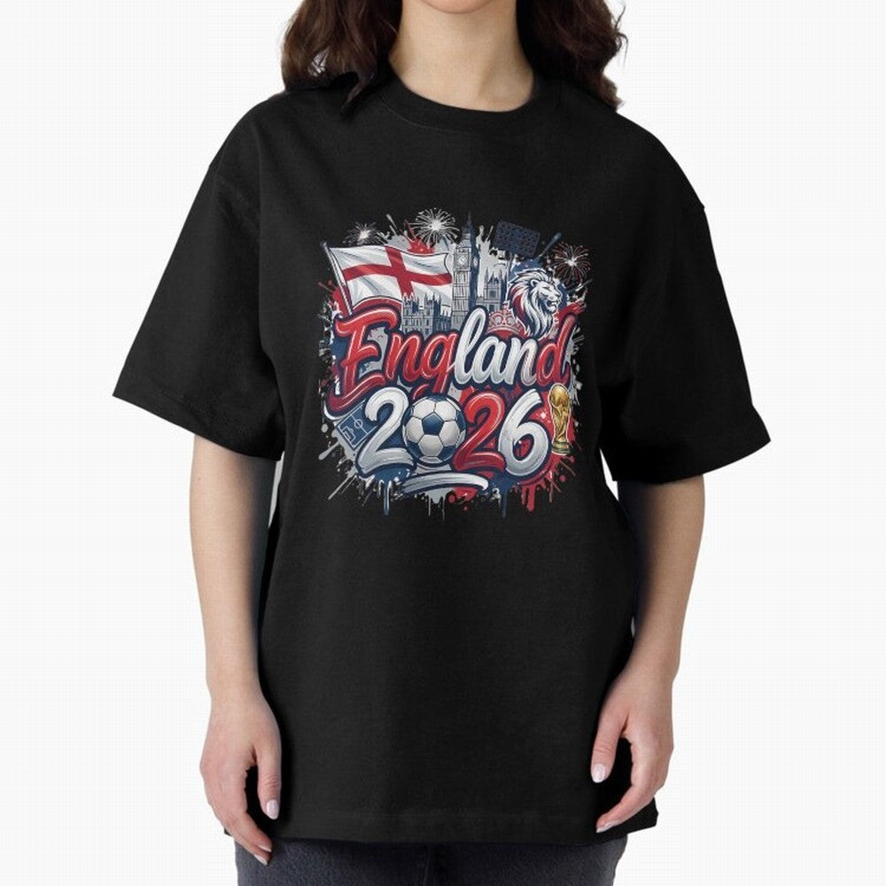 England World Cup 2026 Football Legacy Oversized T-Shirt Turn Football Passion into FIFA World Cup 2026 USA Canada Mexico Spirit, Centered on Spain and Netherlands, Mbappe, Goal Celebration Energy, Supporter Heritage, Football Icons and Worldwide