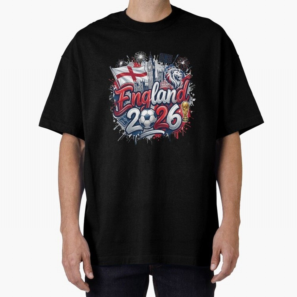 England World Cup 2026 Football Legacy Oversized T-Shirt Turn Football Passion into FIFA World Cup 2026 USA Canada Mexico Spirit, Centered on Spain and Netherlands, Mbappe, Goal Celebration Energy, Supporter Heritage, Football Icons and Worldwide