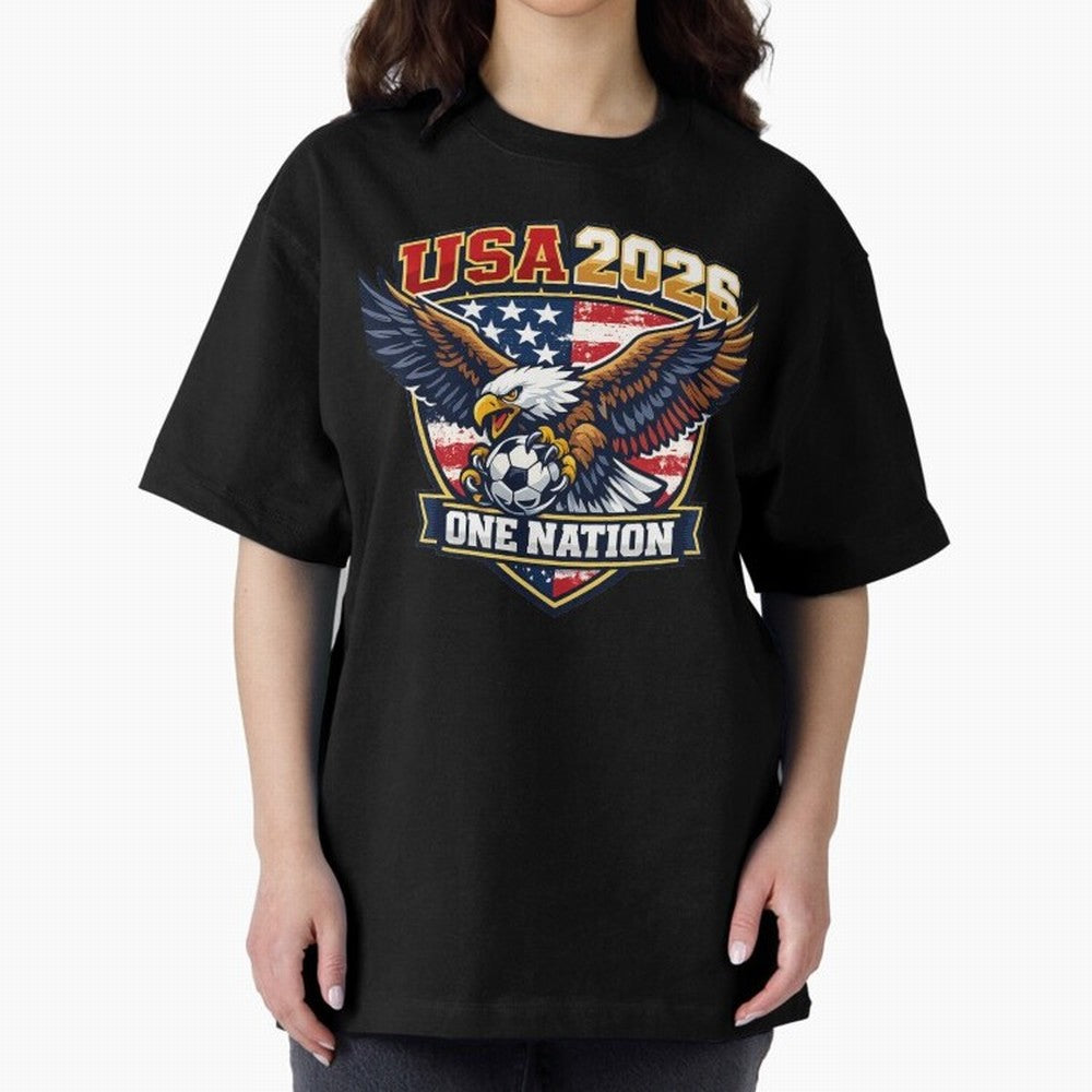 USA Canada Mexico Soccer Cup Oversized T-Shirt Elevate FIFA World Cup 2026 Driven by CR7 and Messi, Brazil, Portugal and Argentina Energy, Stadium Chants, National Pride, Trophy Dreams and Unforgettable Football Memories; Perfect for People Who