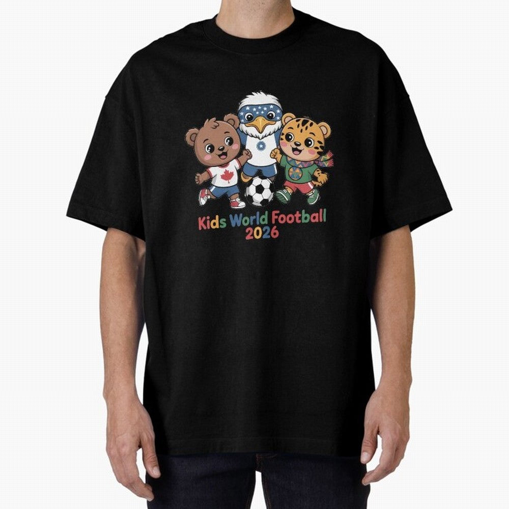 Kids World Football Friends 2026 ¨C Cute Cartoon Soccer Characters for Children Oversized T-Shirt Turn Every Weekend Toward Match Day Hype around FIFA World Cup 2026 USA Canada Mexico, Mbappe, Argentina, Football History, Final Match Energy, Crowd